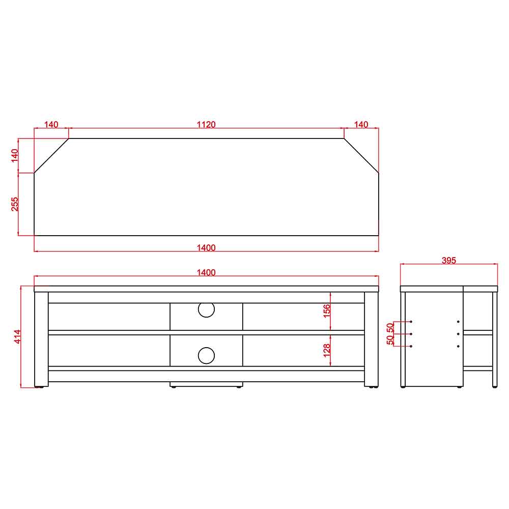 Midvale 1400mm Wooden TV Stand With 2 Shelves In Black