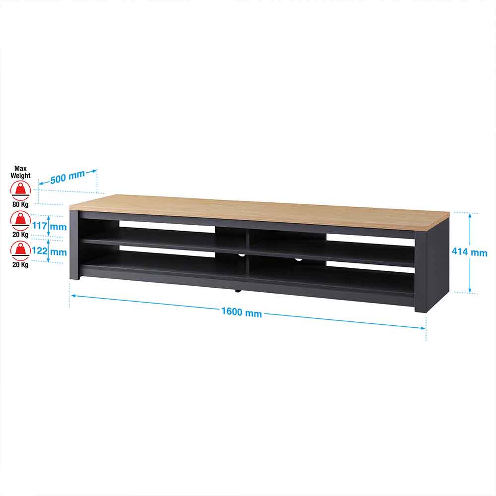 Midvale 1600mm Wooden TV Stand With 2 Shelves in Grey