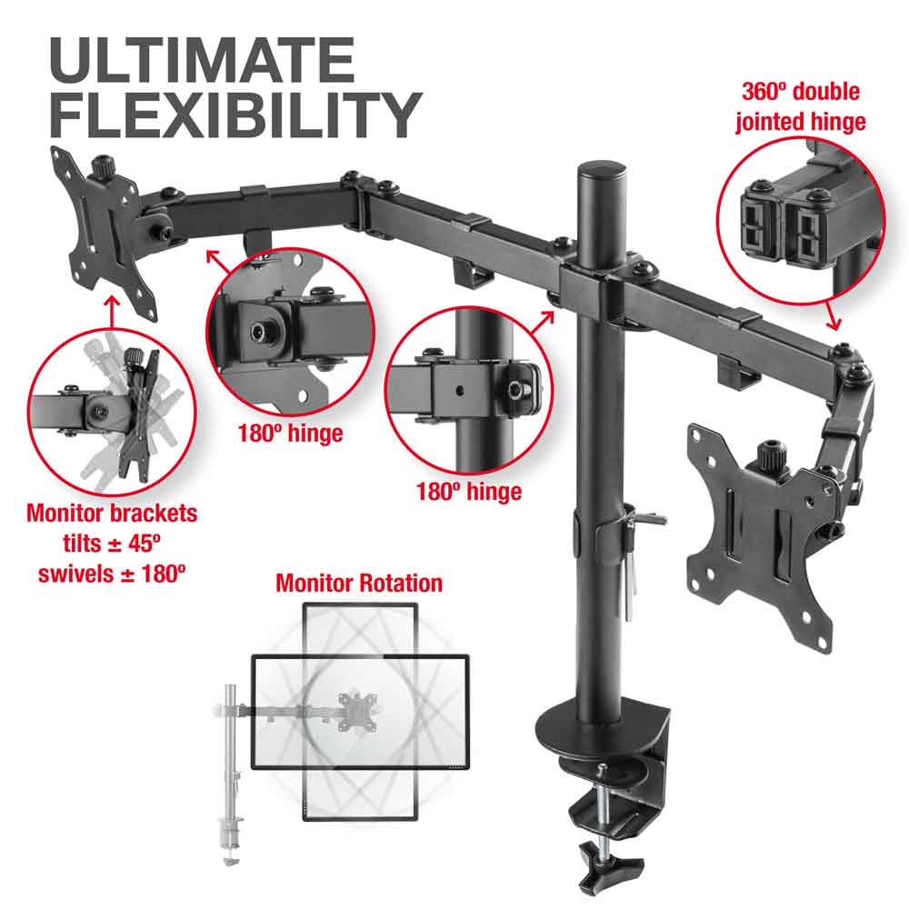 Midvale 32'' Double Arm Swivel Metal Desk Mount Monitor Stand - Black