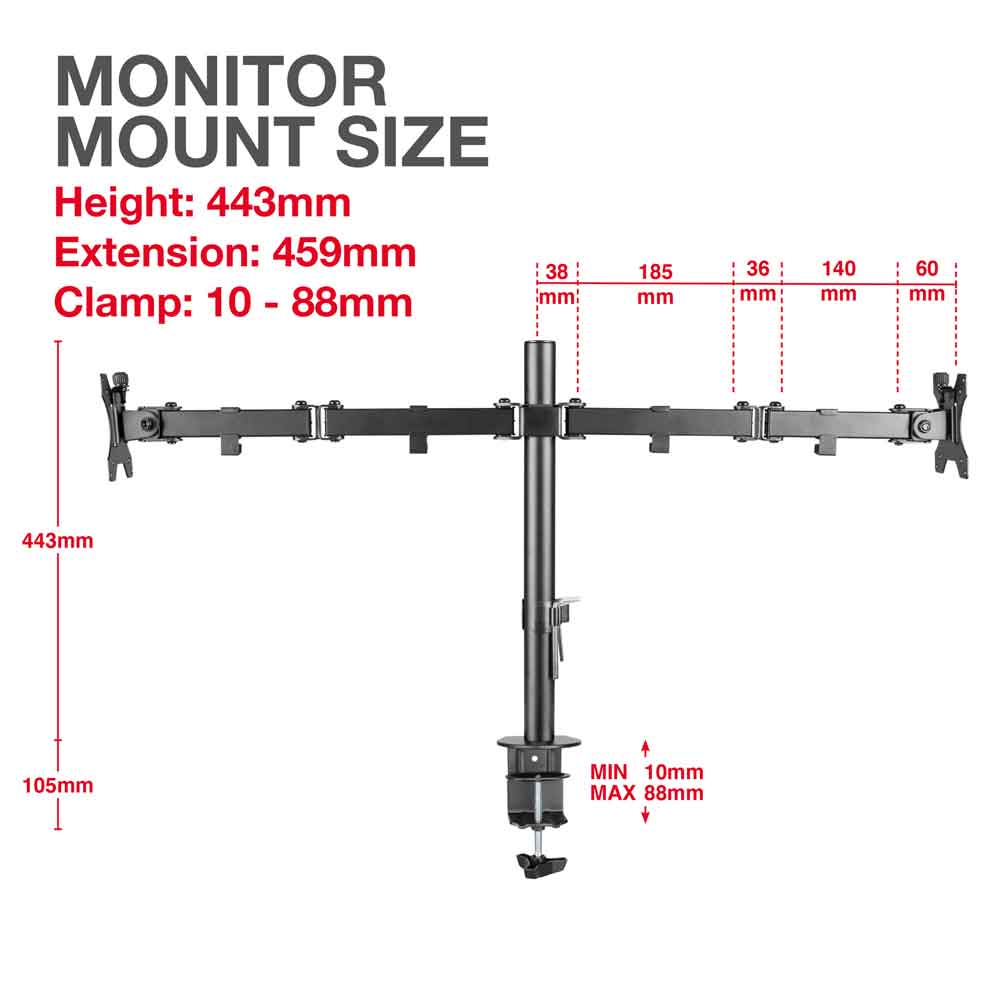 Midvale 32'' Double Arm Swivel Metal Desk Mount Monitor Stand - Black