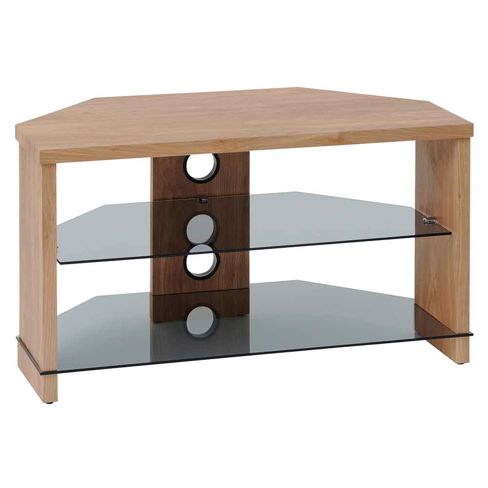 Midvale 800mm Wooden Corner TV Stand With 2 Glass Shelves - Oak