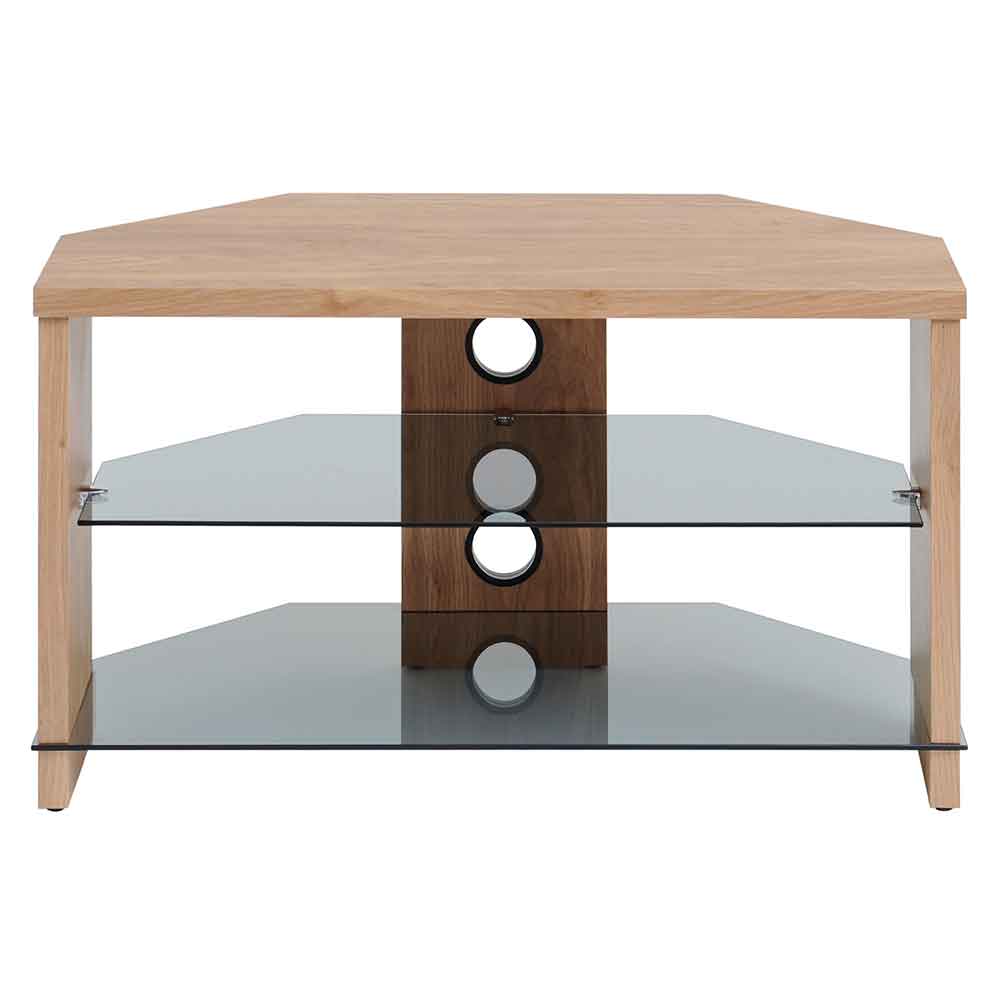 Midvale 800mm Wooden Corner TV Stand With 2 Glass Shelves - Oak