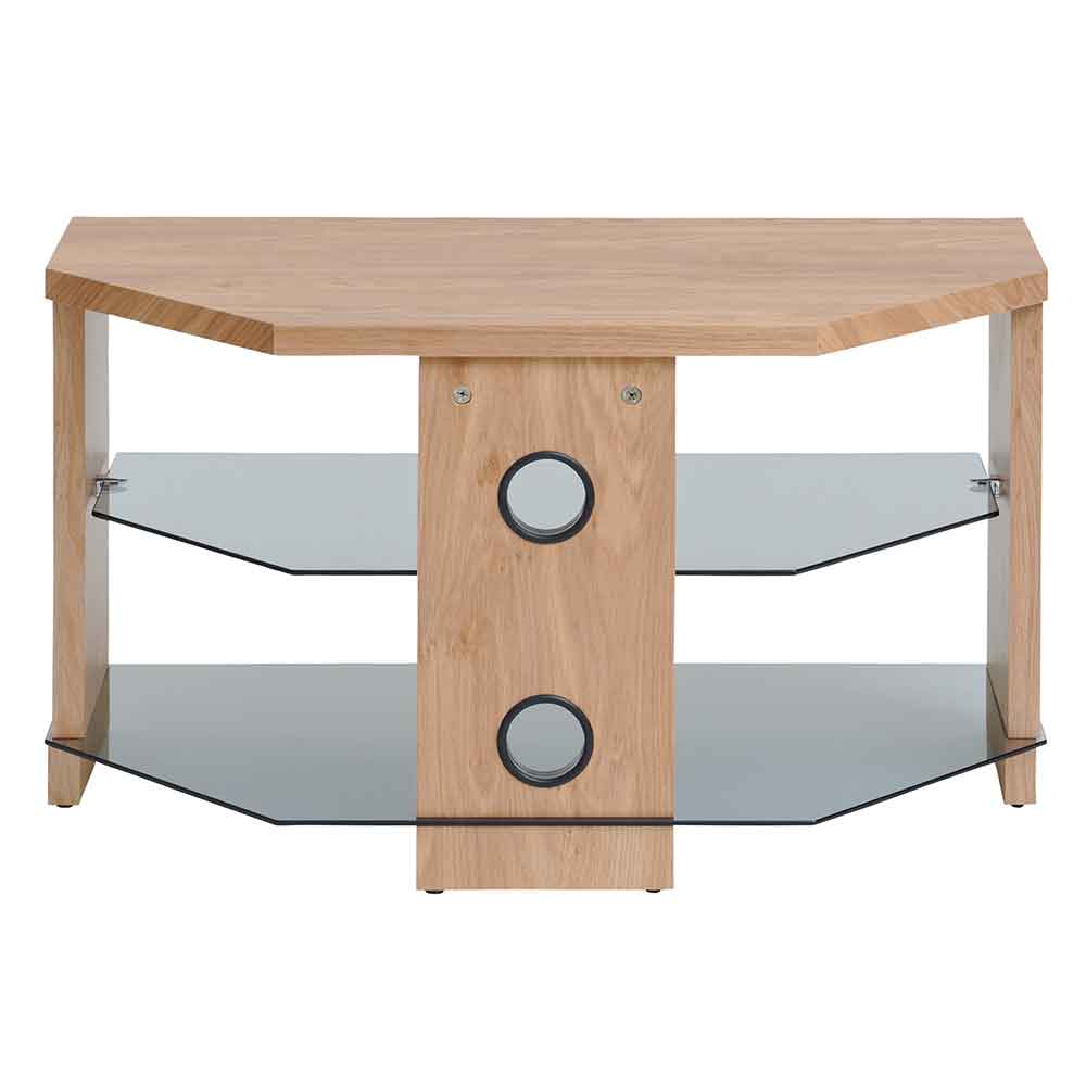 Midvale 800mm Wooden Corner TV Stand With 2 Glass Shelves - Oak