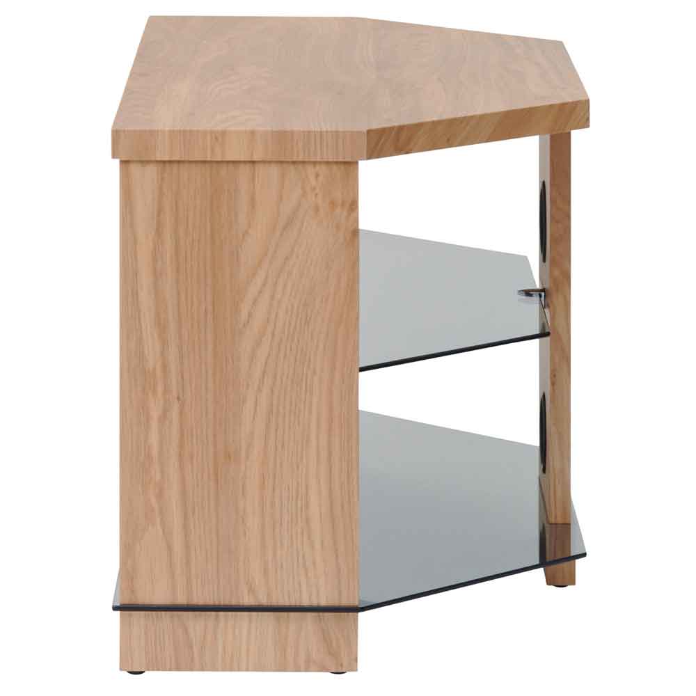 Midvale 800mm Wooden Corner TV Stand With 2 Glass Shelves - Oak