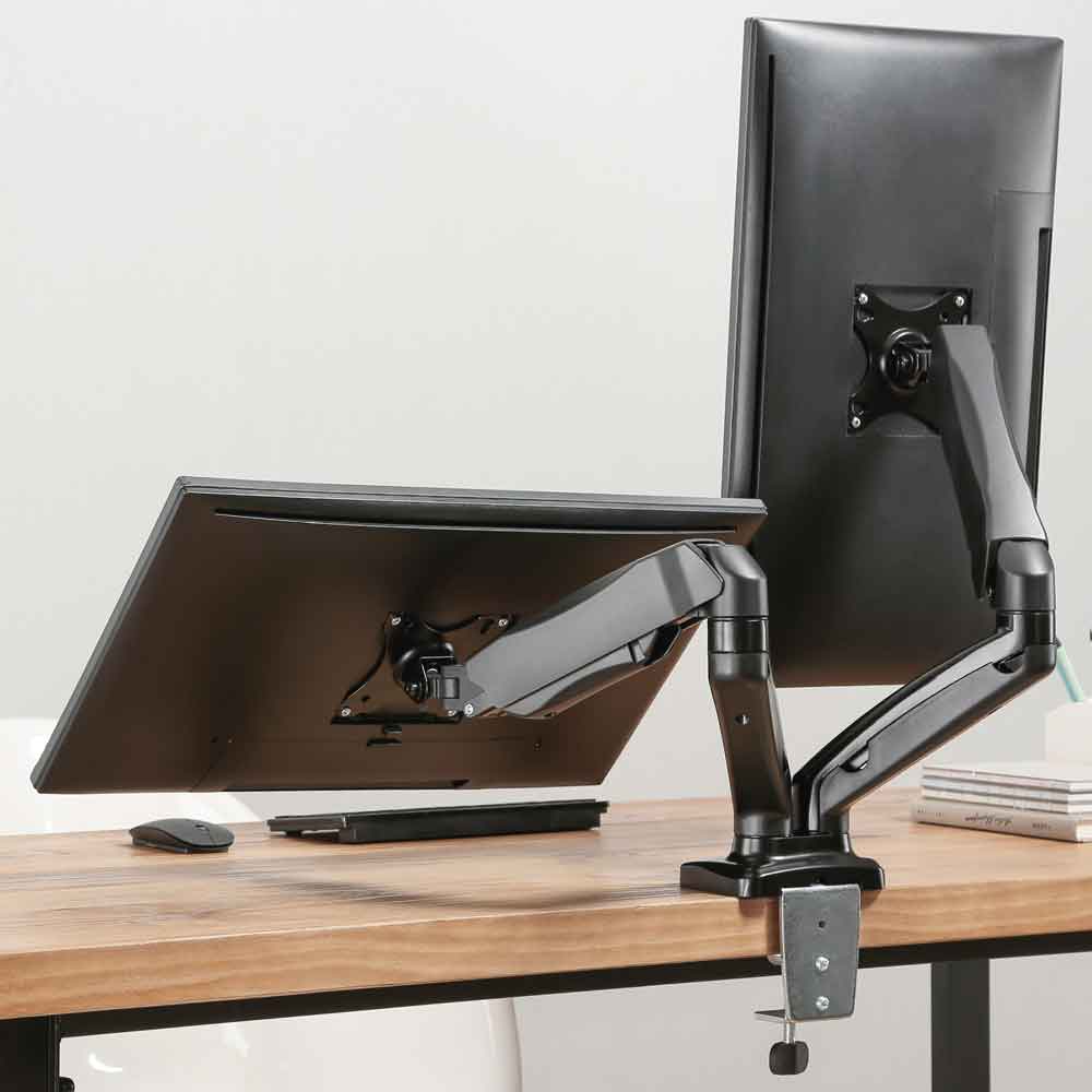 Midvale Double Arm Swivel Gas Spring Desk Mount Monitor Stand - Black