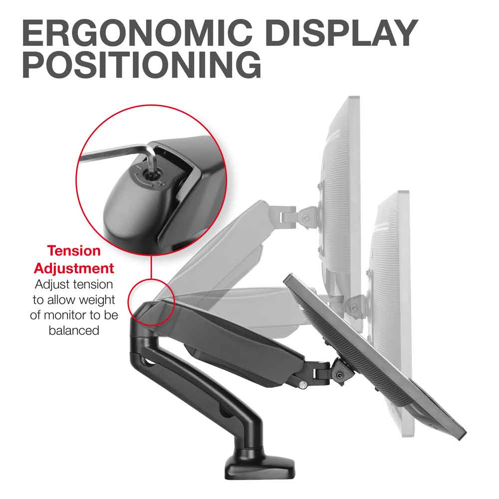 Midvale Double Arm Swivel Gas Spring Desk Mount Monitor Stand - Black