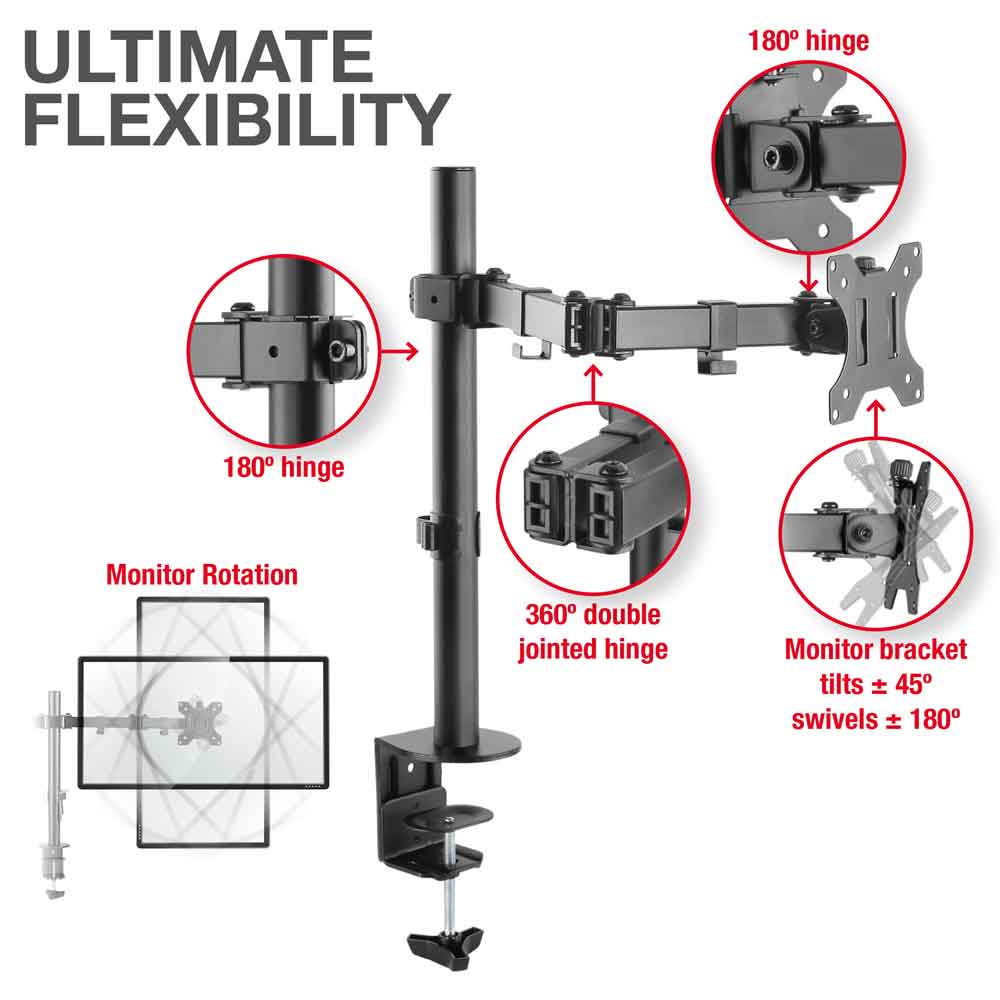 Midvale 32'' Single Arm Metal Desk Mount Monitor Stand - Black