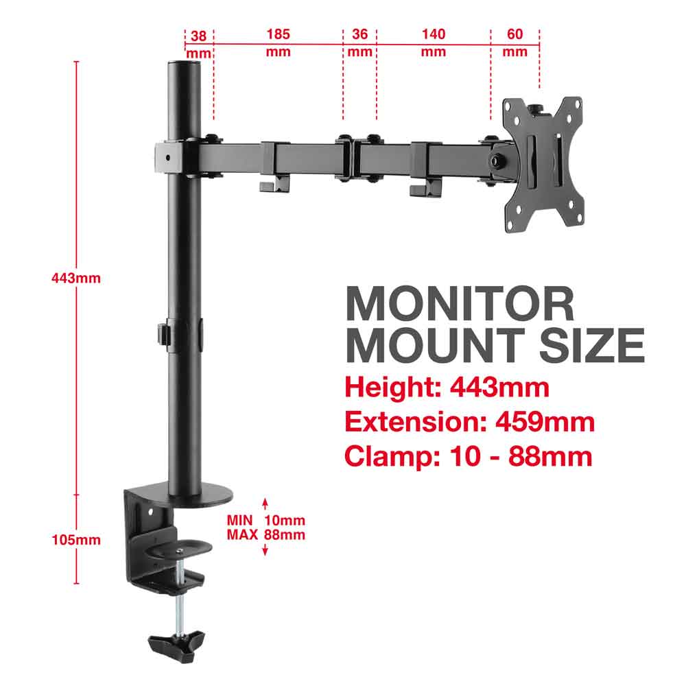 Midvale 32'' Single Arm Metal Desk Mount Monitor Stand - Black