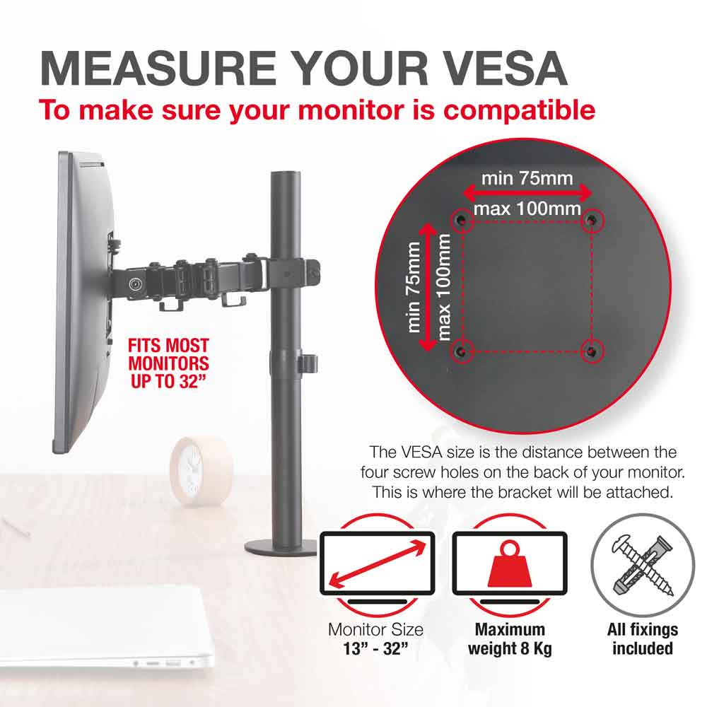 Midvale 32'' Single Arm Metal Desk Mount Monitor Stand - Black