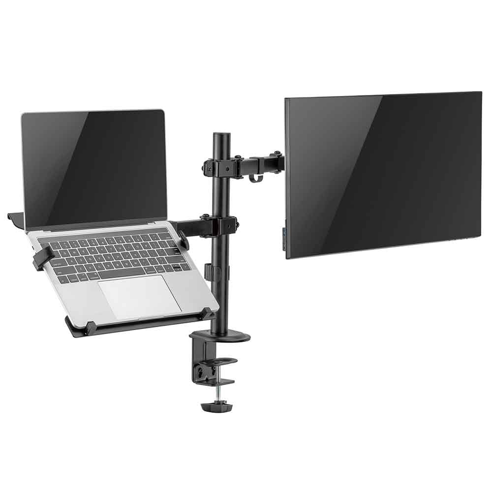 Midvale Single Arm Steel Desk Mount Monitor Stand with Laptop Tray - Black