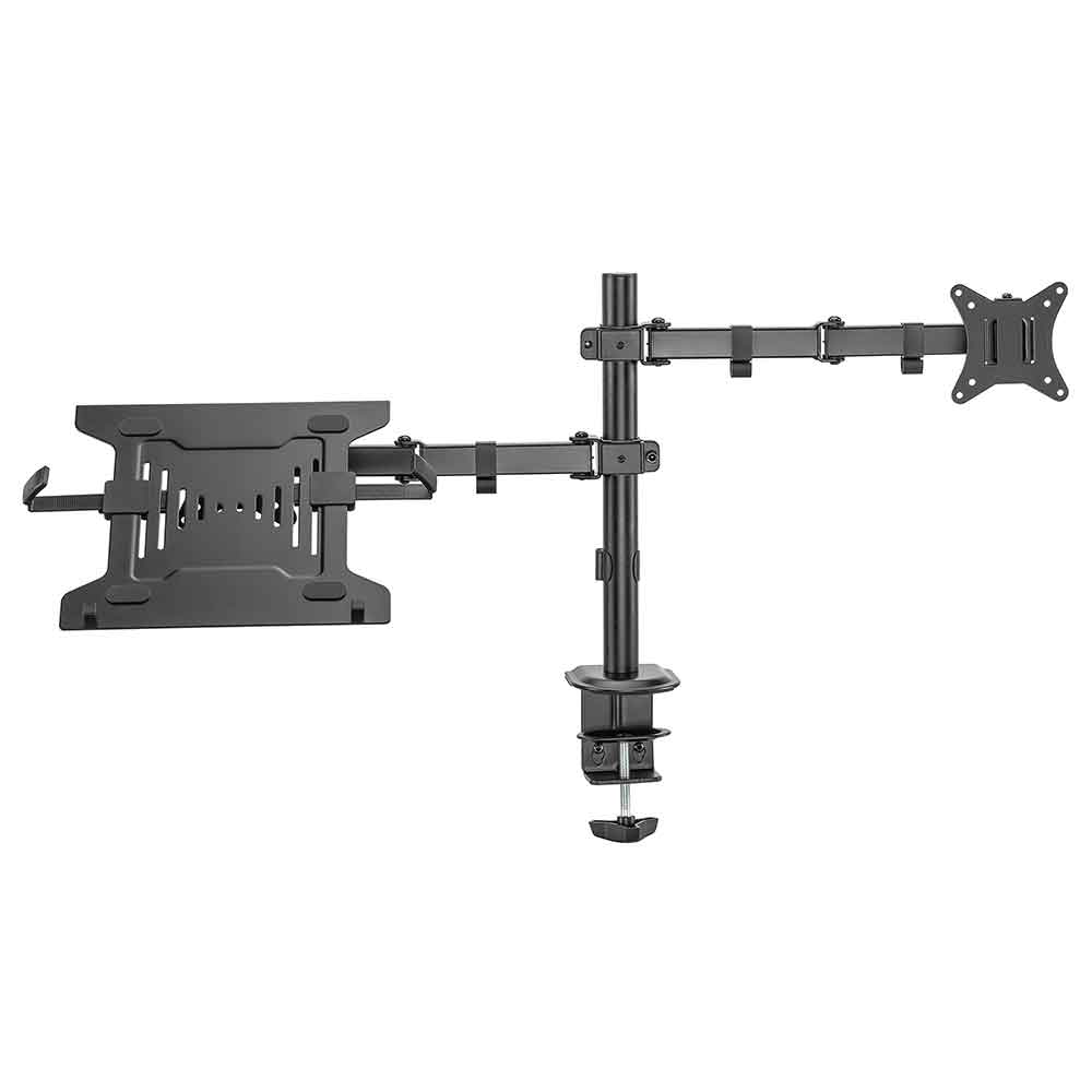 Midvale Single Arm Steel Desk Mount Monitor Stand with Laptop Tray - Black