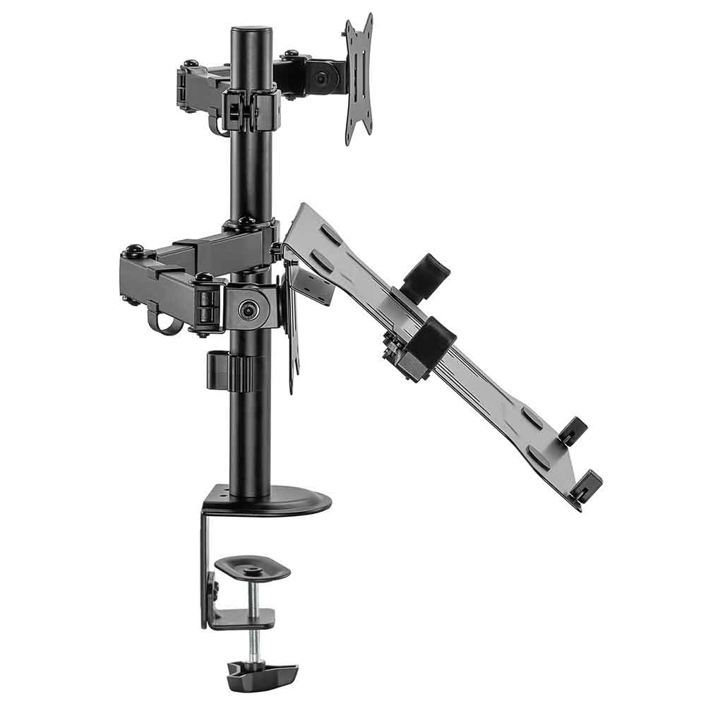 Midvale Single Arm Steel Desk Mount Monitor Stand with Laptop Tray - Black