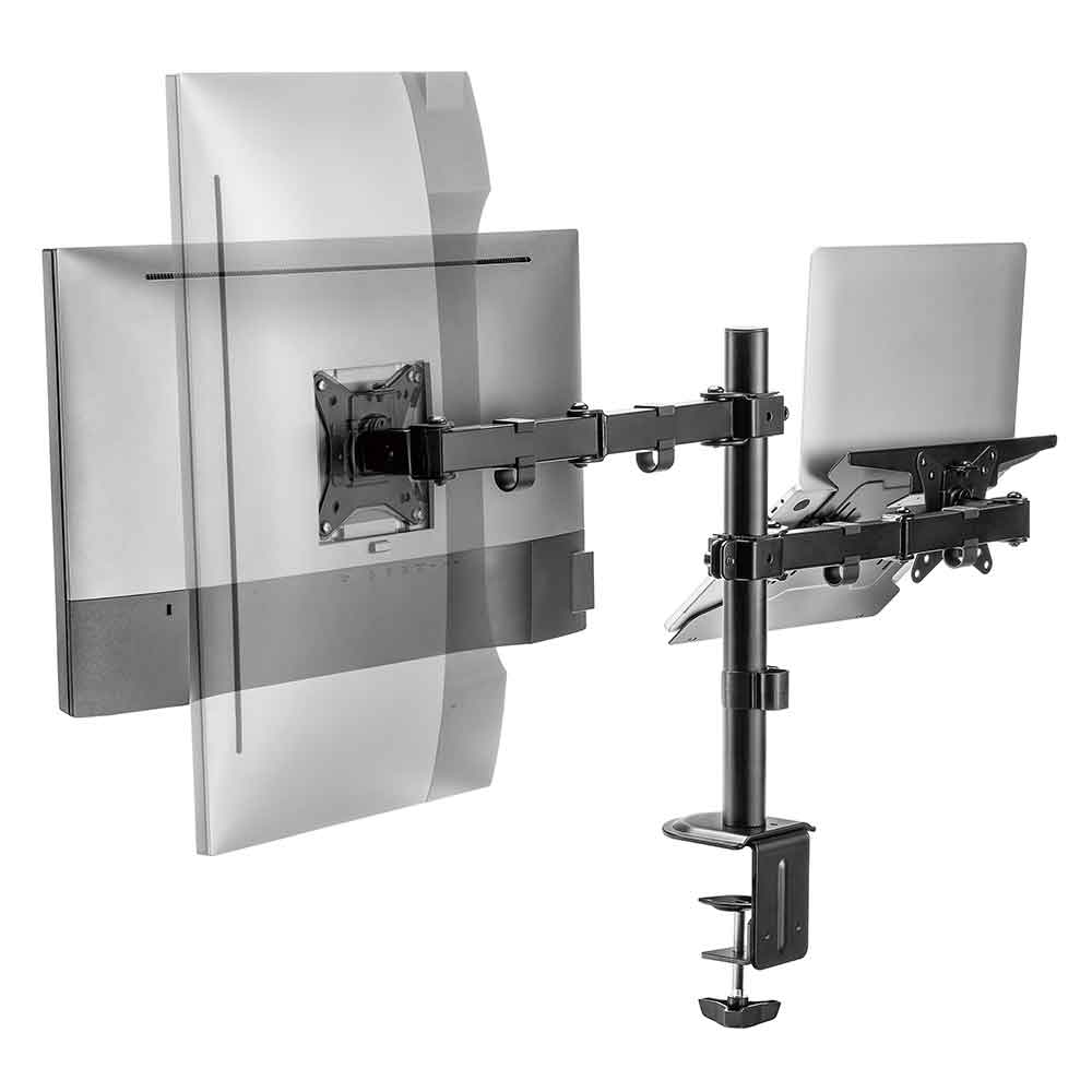 Midvale Single Arm Steel Desk Mount Monitor Stand with Laptop Tray - Black