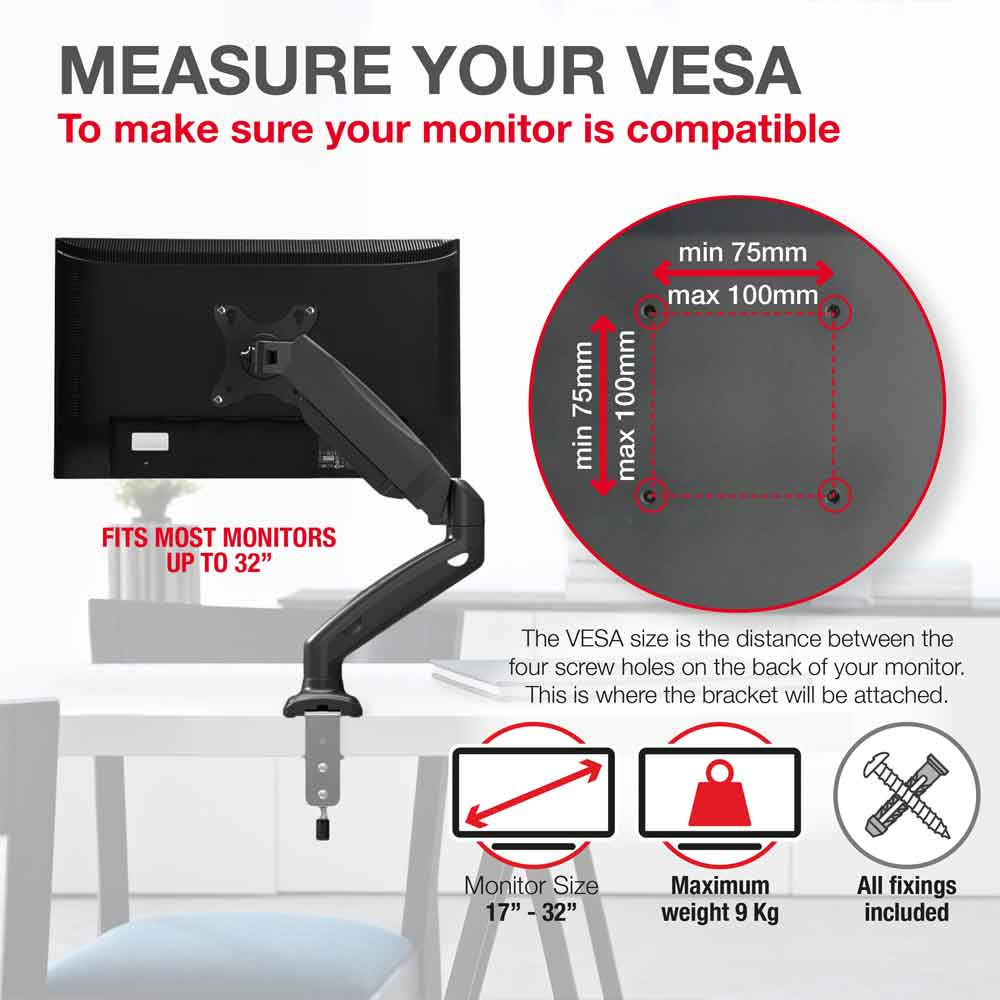 Midvale Single Arm Swivel Gas Spring Desk Mount Monitor Stand - Black