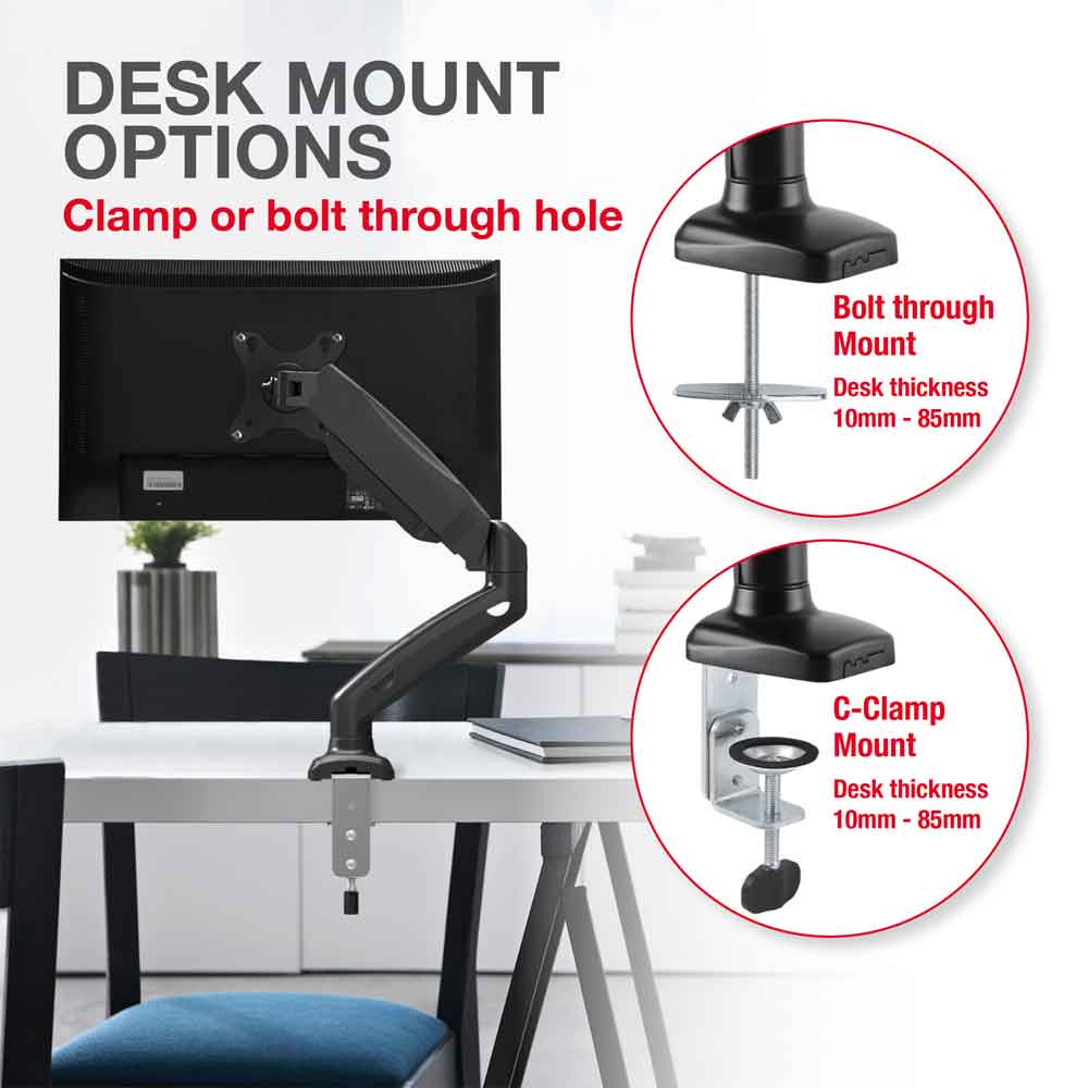 Midvale Single Arm Swivel Gas Spring Desk Mount Monitor Stand - Black