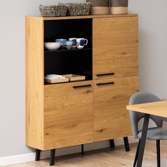 Product photograph of Midvale Wooden Highboard In Black And Matt Wild Oak from Furniture in Fashion