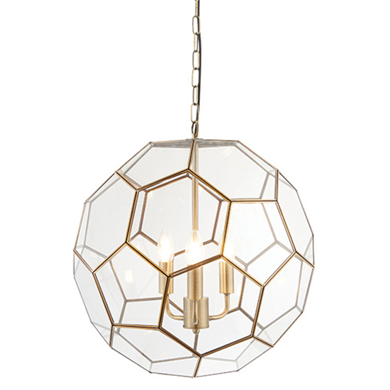 Miele 3 Lights Clear Glass Pendant Light In Antique Brass