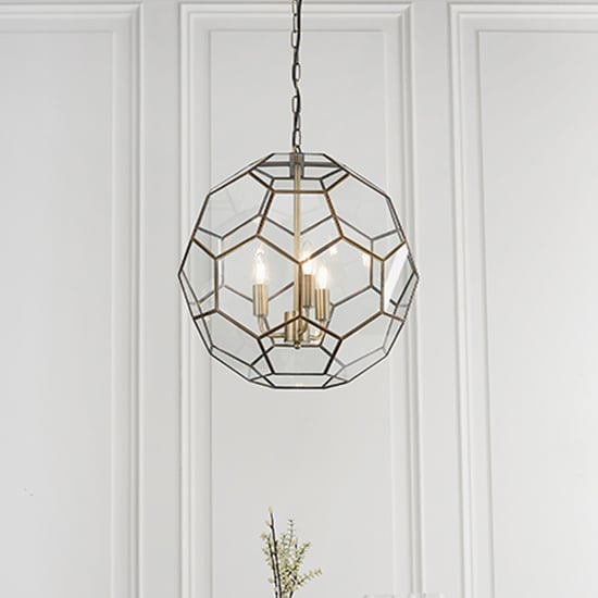 Miele 3 Lights Clear Glass Pendant Light In Antique Brass