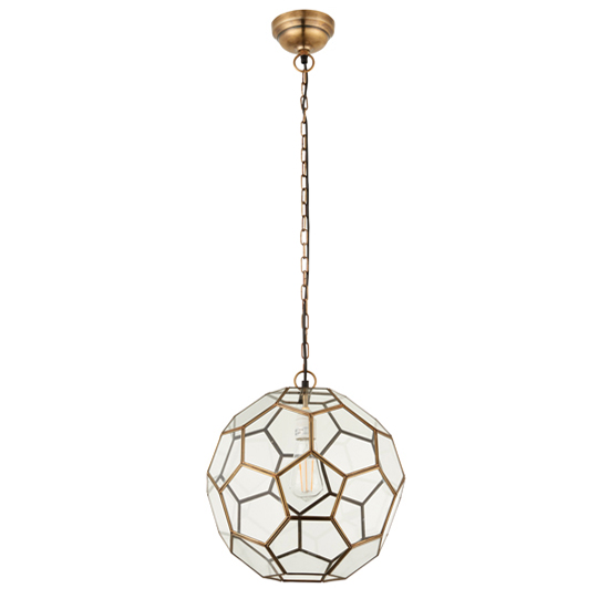 Miele Clear Glass Pendant Light In Antique Brass