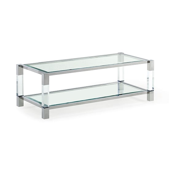 Photo of Mila clear glass top coffee table with polished frame