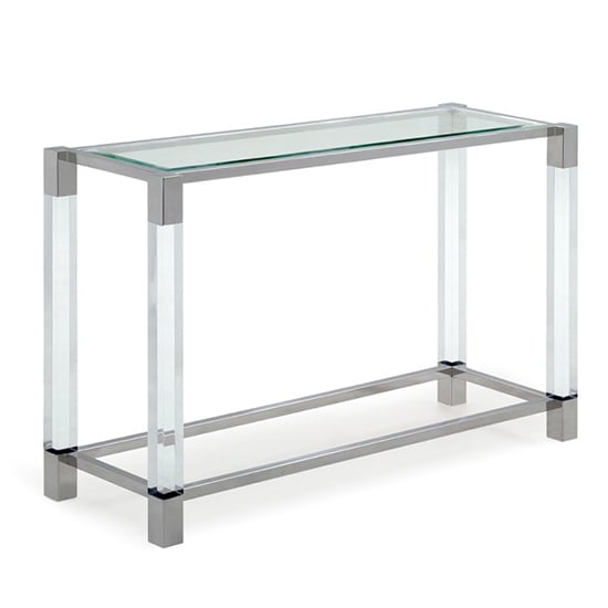 Photo of Mila clear glass top console table with polished frame