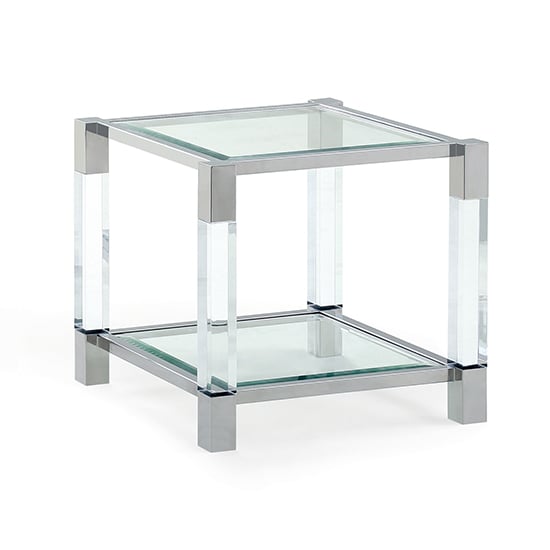 Photo of Mila clear glass top end table with polished frame