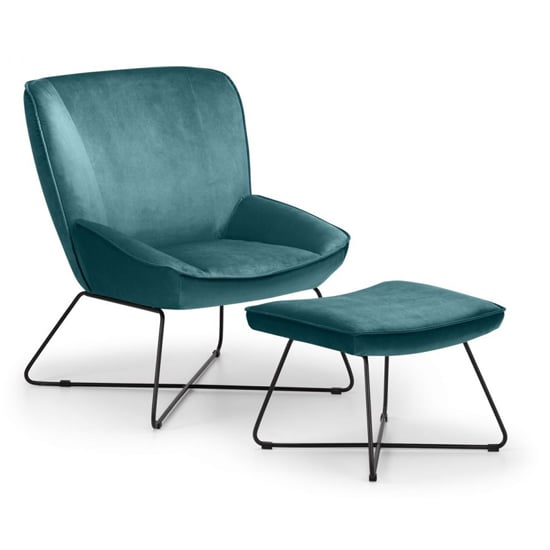 Magali Velvet Bedroom Chair With Stool In Teal_2