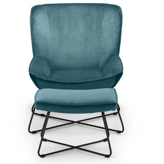 Magali Velvet Bedroom Chair With Stool In Teal_3