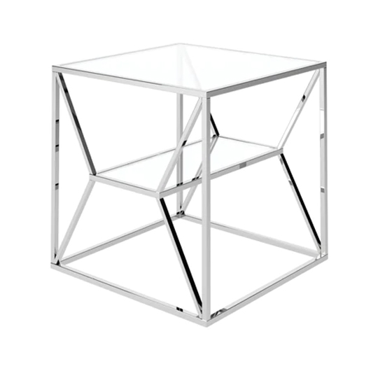 Milagro Glass Side Table With Polished Stainless Steel Frame thumbnail