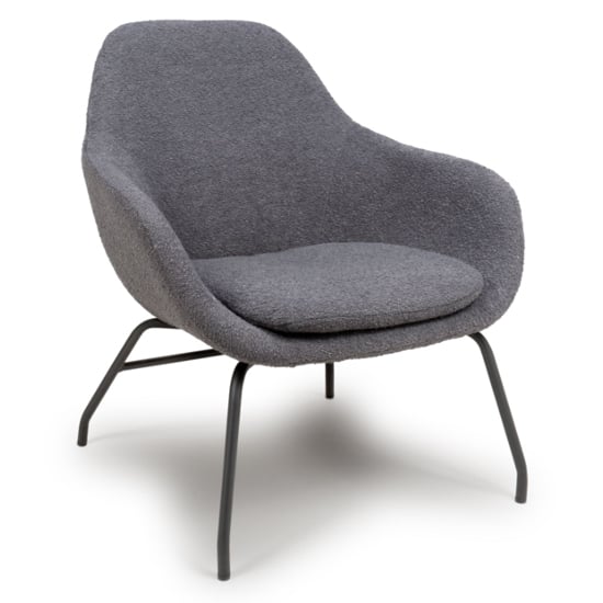 Photo of Milan boucle fabric lounge chair in grey with black metal legs