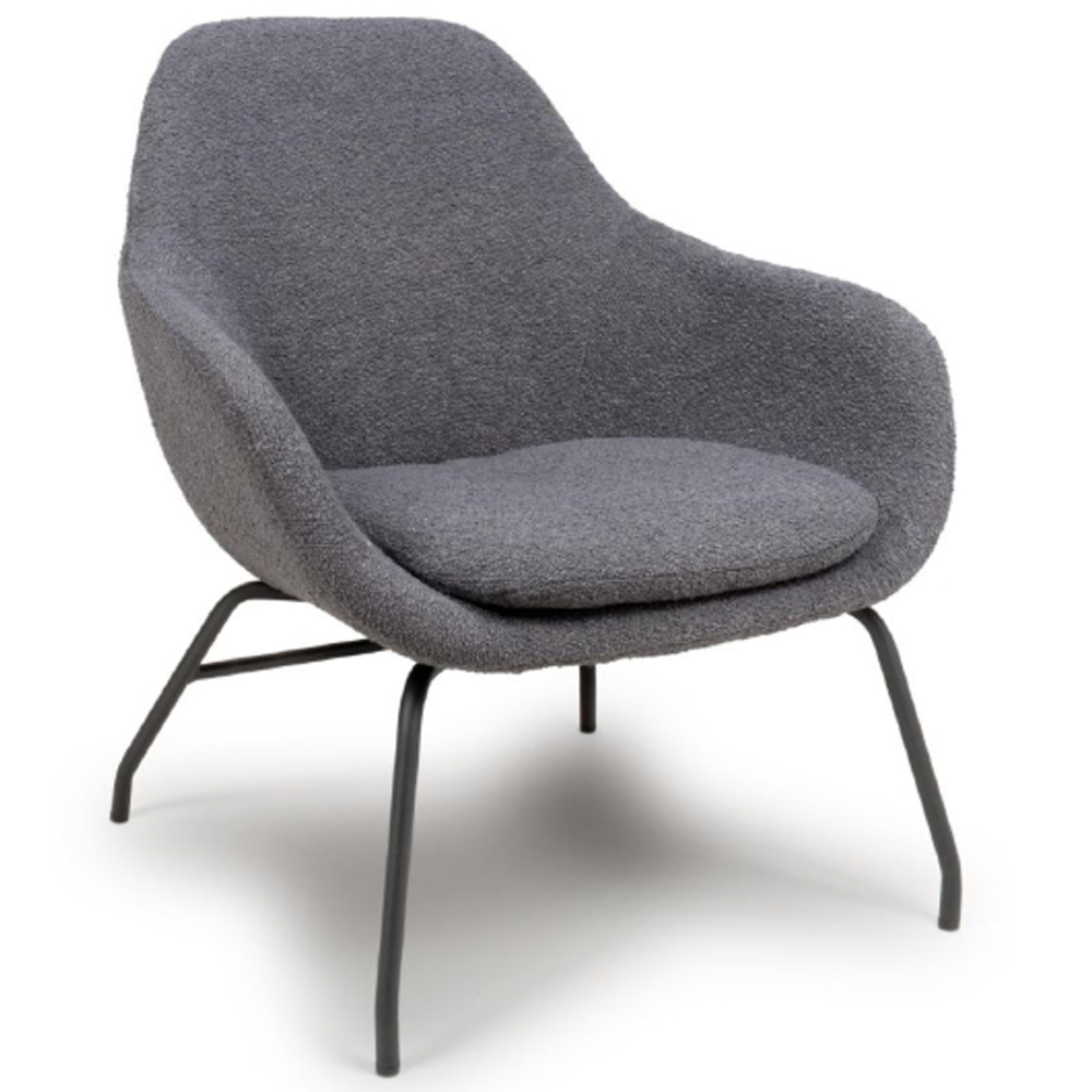 Milan Fabric Accent Chair With Black Metal Legs In Grey