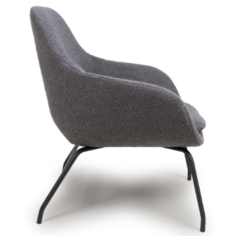 Milan Fabric Accent Chair With Black Metal Legs In Grey