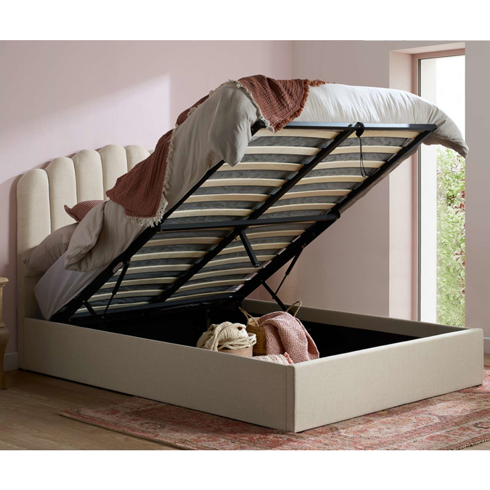 Milan Fabric Ottoman Storage Double Bed in Beige