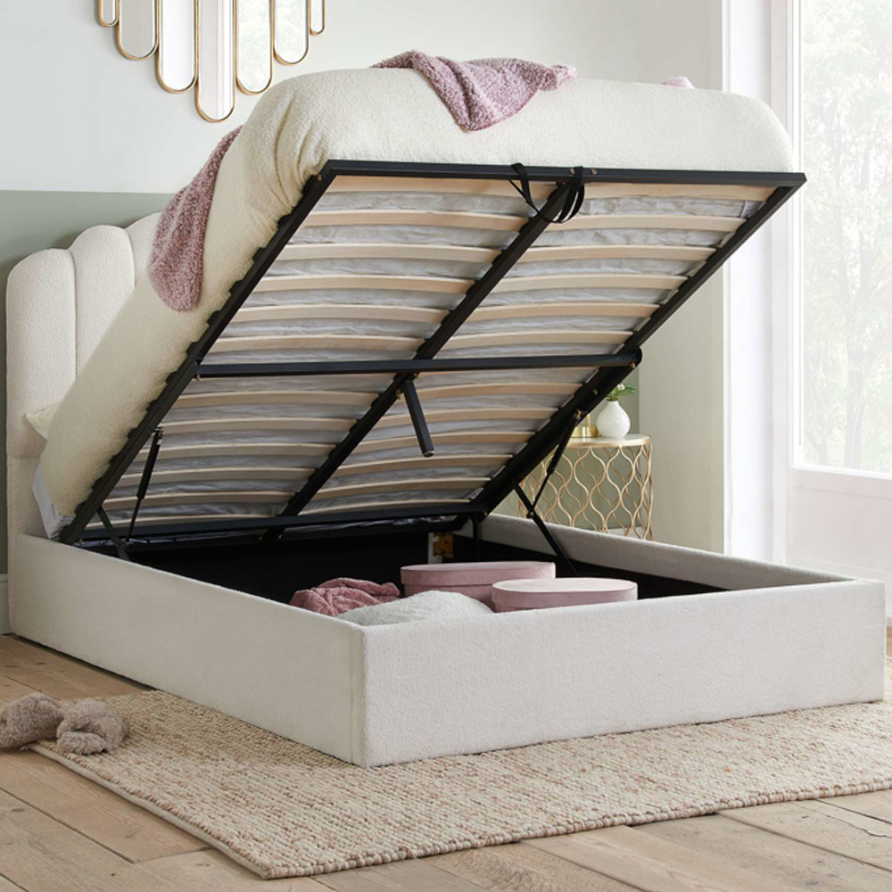 Milan Fabric Ottoman Storage King Size Bed In White