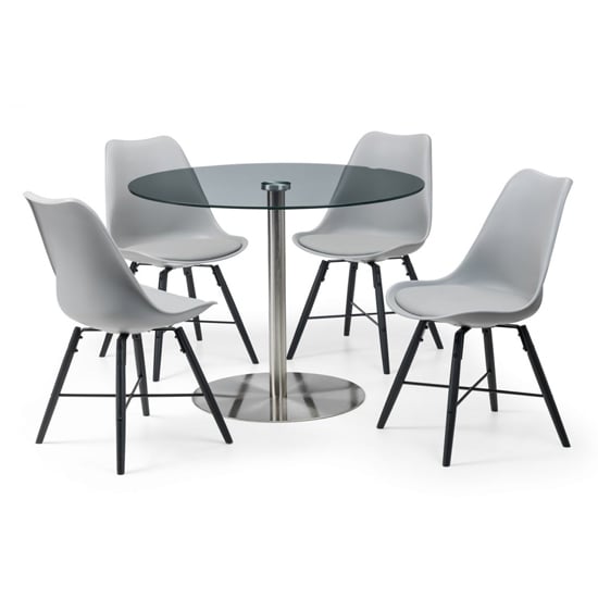 Magali Glass Dining Set With 4 Kaili Grey Leather Chairs_2