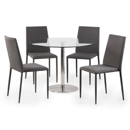 Magali Glass Top Dining Set With 4 Jazz Grey Fabric Chairs_2