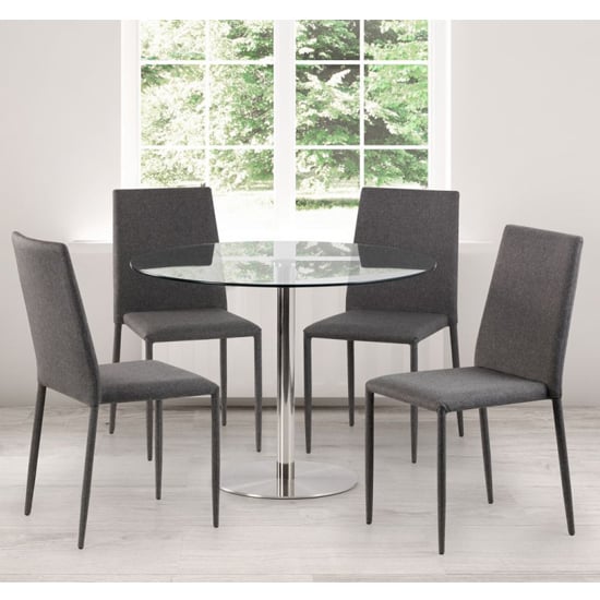 Morton Glass Top Dining Set With 4 Jazz Grey Fabric Chairs_1