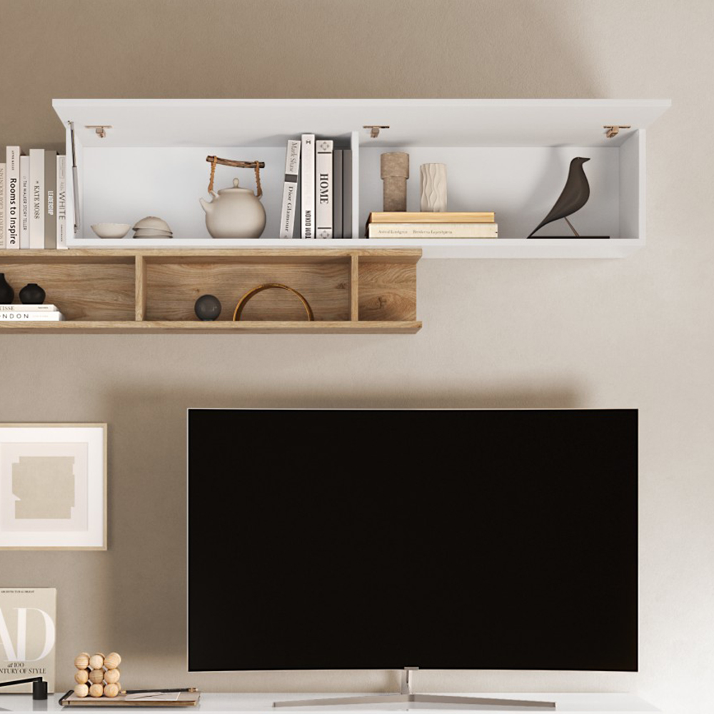 Milan High gloss Lift Up Flap Wall Shelf In White