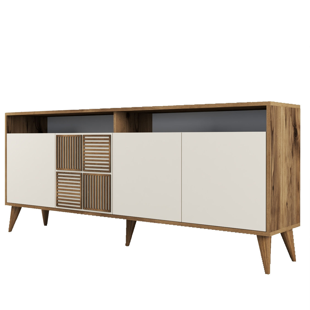 Milan Large Wooden Sideboard with 4 Doors in Walnut and Cream