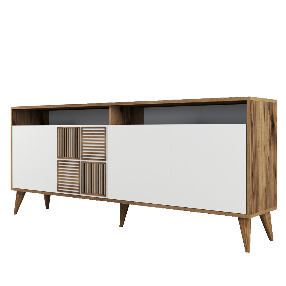 Milan Large Wooden Sideboard with 4 Doors in Walnut and White