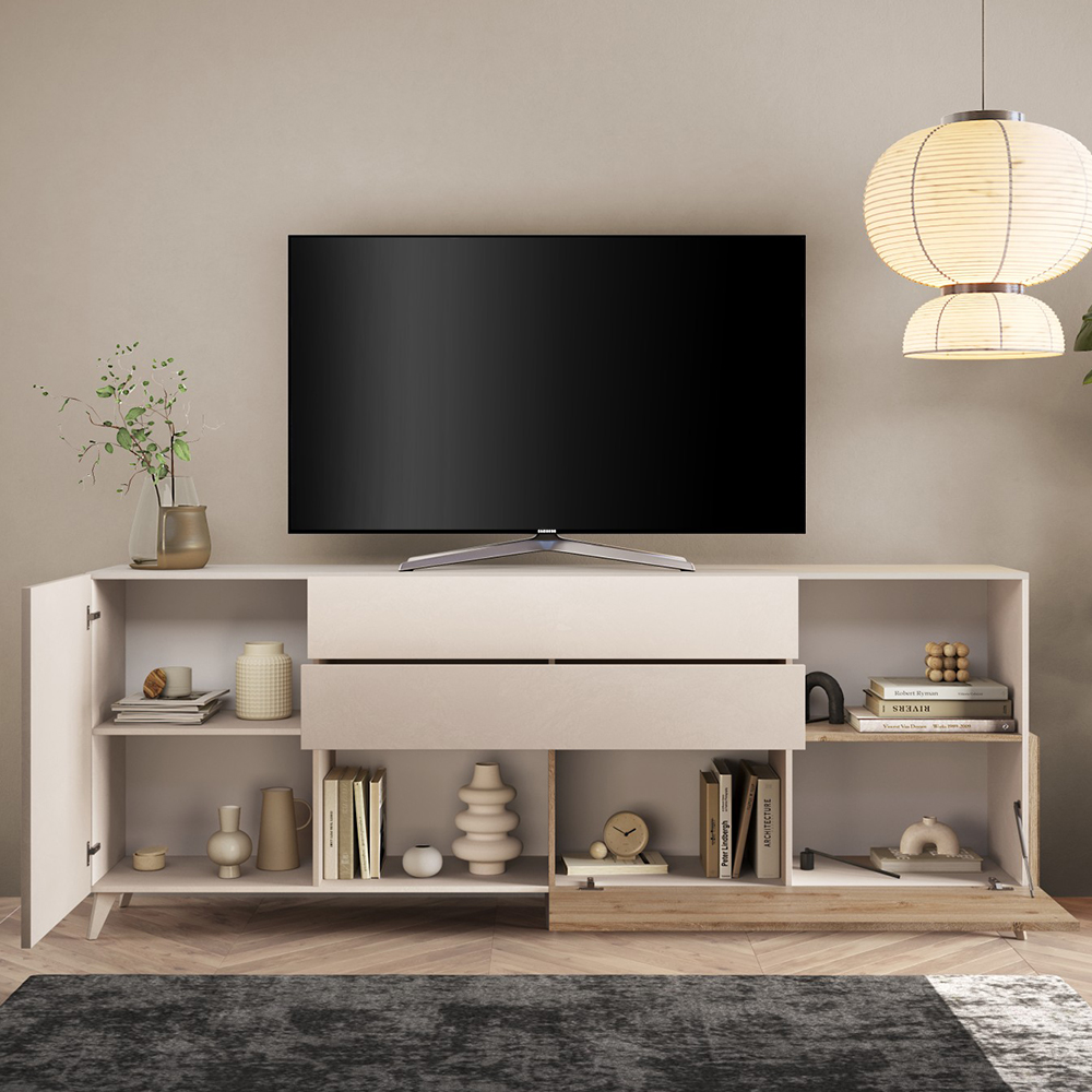 Milan Large Wooden TV Sideboard In Cashmere And Cadiz Oak