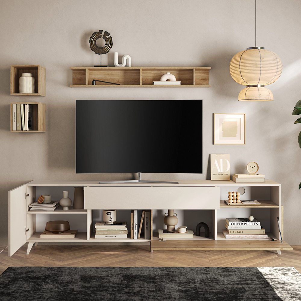 Milan Large Wooden TV Stand In Cashmere And Cadiz Oak