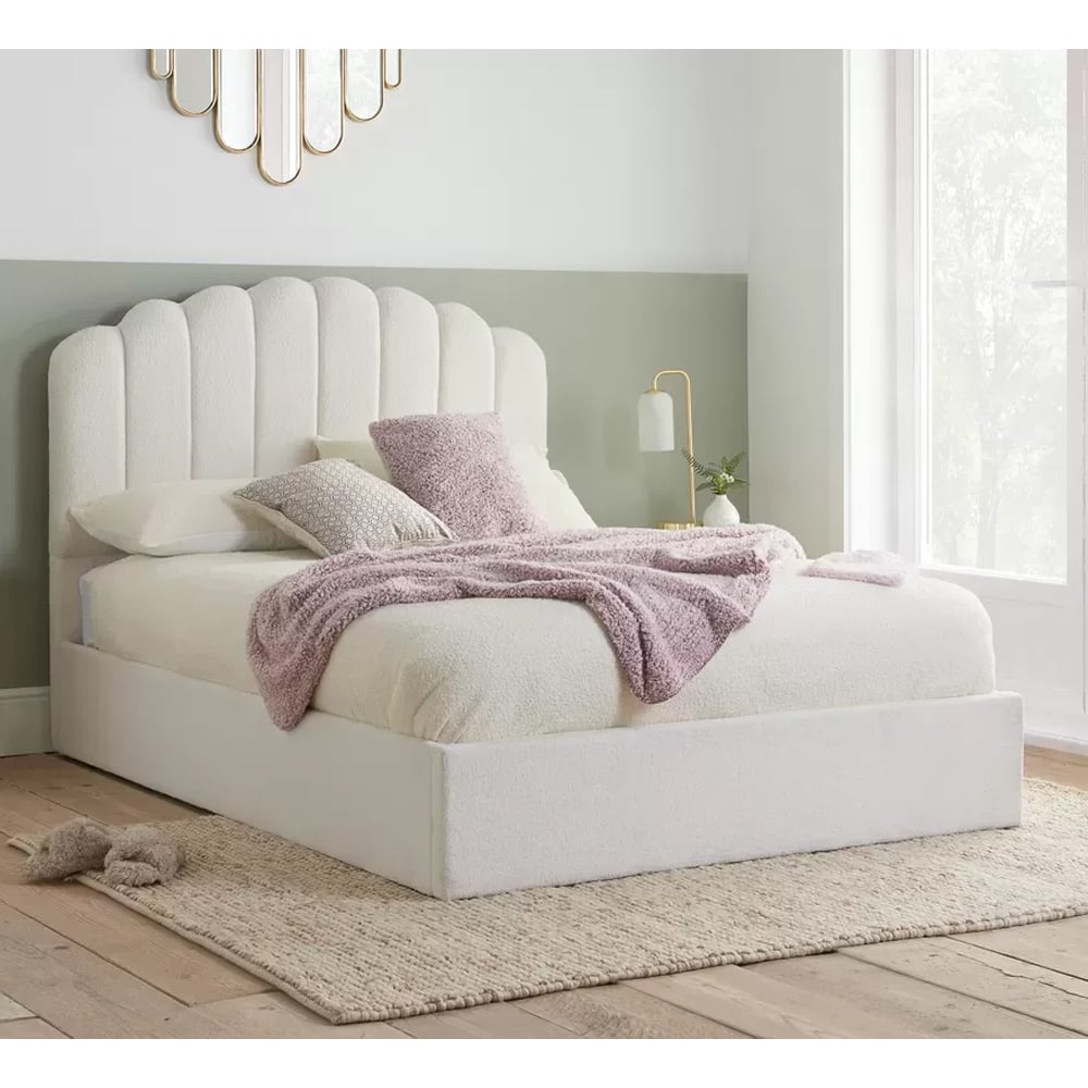 Read more about Milan ottoman boucle fabric double bed in white