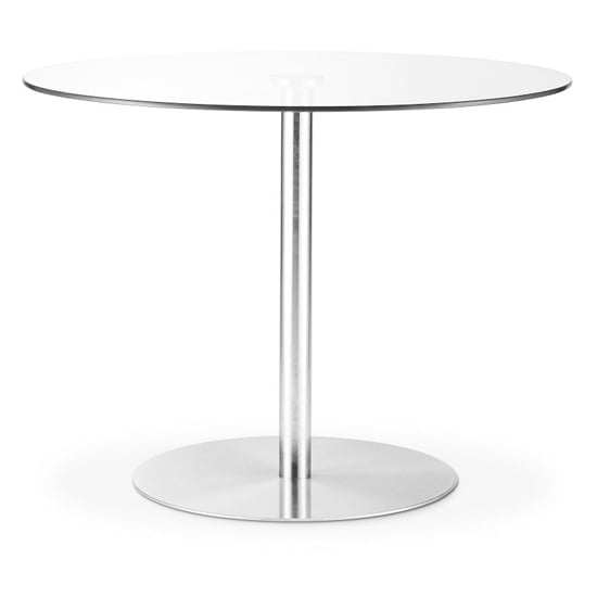 Product photograph of Mabyn Round Glass Dining Table With Chrome Pedestal from Furniture in Fashion