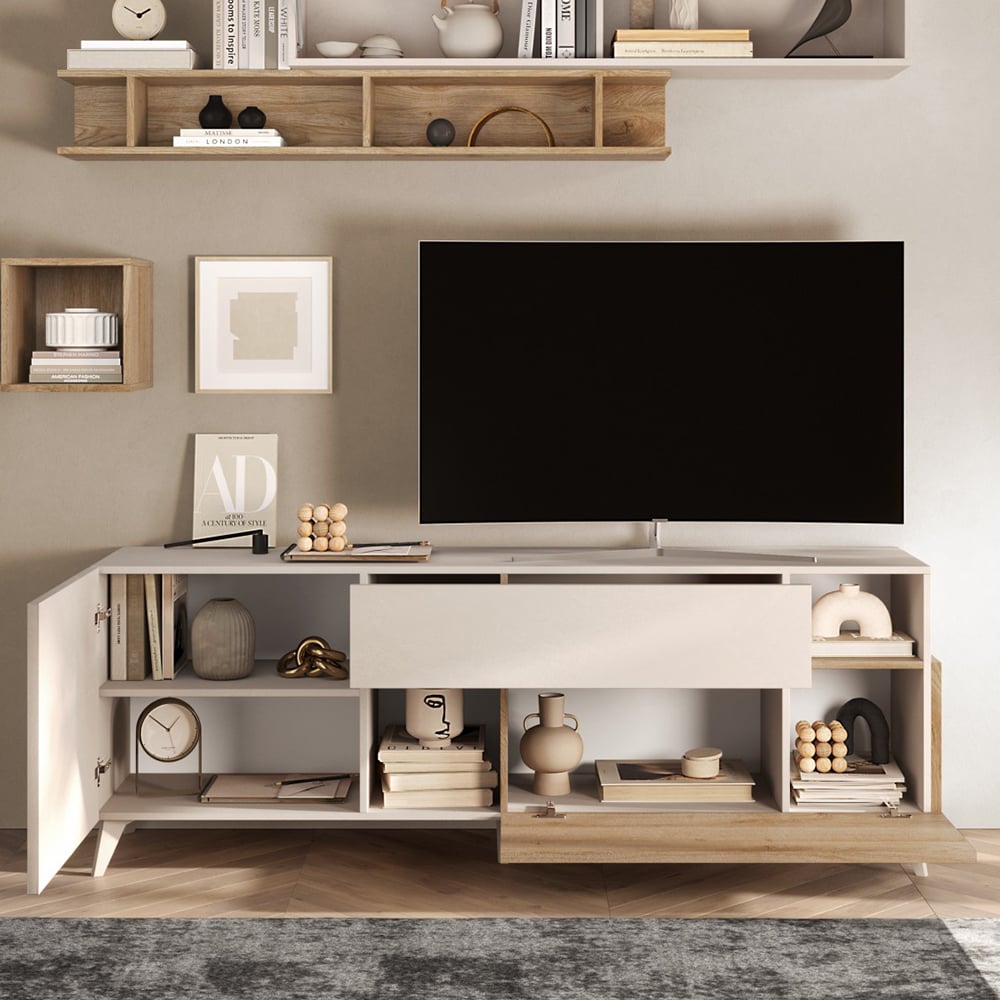 Milan Small Wooden TV Stand In Cashmere And Cadiz Oak
