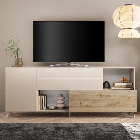 Product photograph of Milan Tv Sideboard 2 Doors 2 Drawers In Cashmere Cadiz Oak from Furniture in Fashion