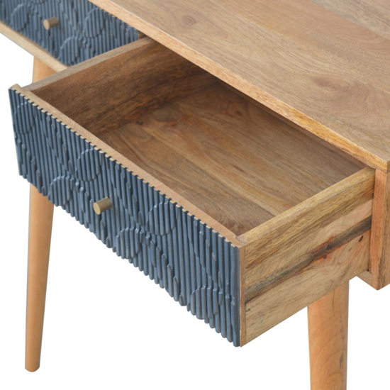 Milan Wooden Console Table In Oak Ish And Navy With 2 Drawers_4