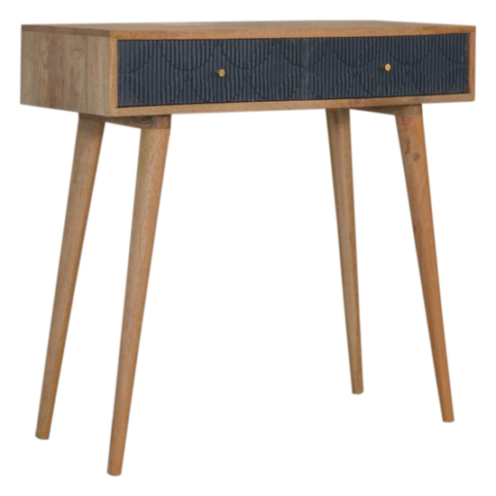 Milan Wooden Console Table In Oak Ish And Navy With 2 Drawers