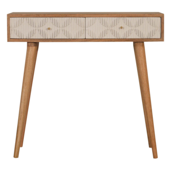 Milan Wooden Console Table In Oak Ish And White With 2 Drawers_2