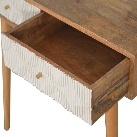 Milan Wooden Console Table In Oak Ish And White With 2 Drawers_4
